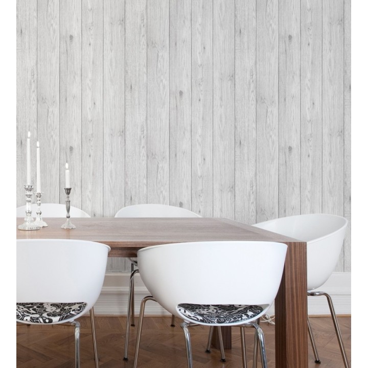 Papel pintado madera blanca mate - Newport 681336