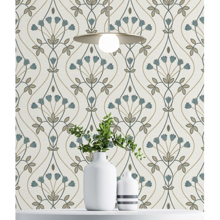 Papel pintado damasco de ramilletes de flores - Lorine 681383