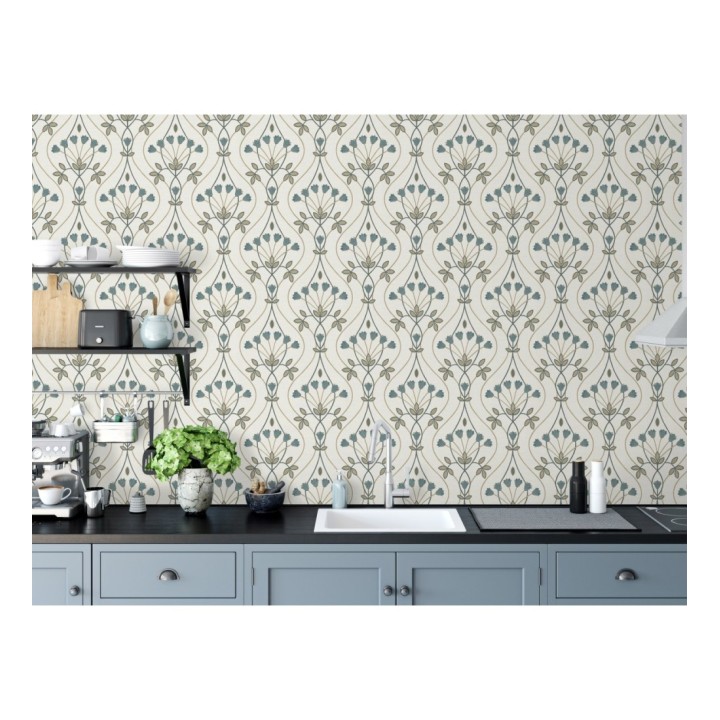 Papel pintado damasco de ramilletes de flores - Lorine 681383