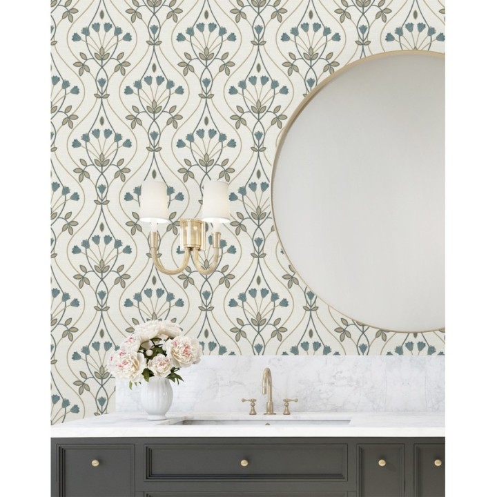 Papel pintado damasco de ramilletes de flores - Lorine 681383