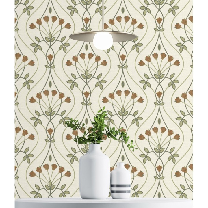 Papel pintado damasco de ramilletes de flores - Lorine 681384