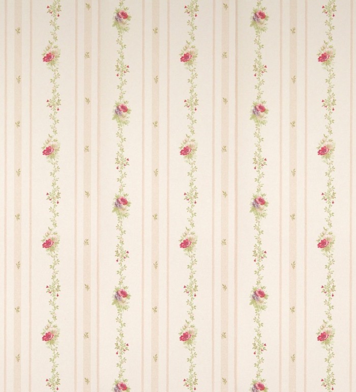 Papel pintado rayas y flores románticas estilo vintage - Villa Adriana 121232