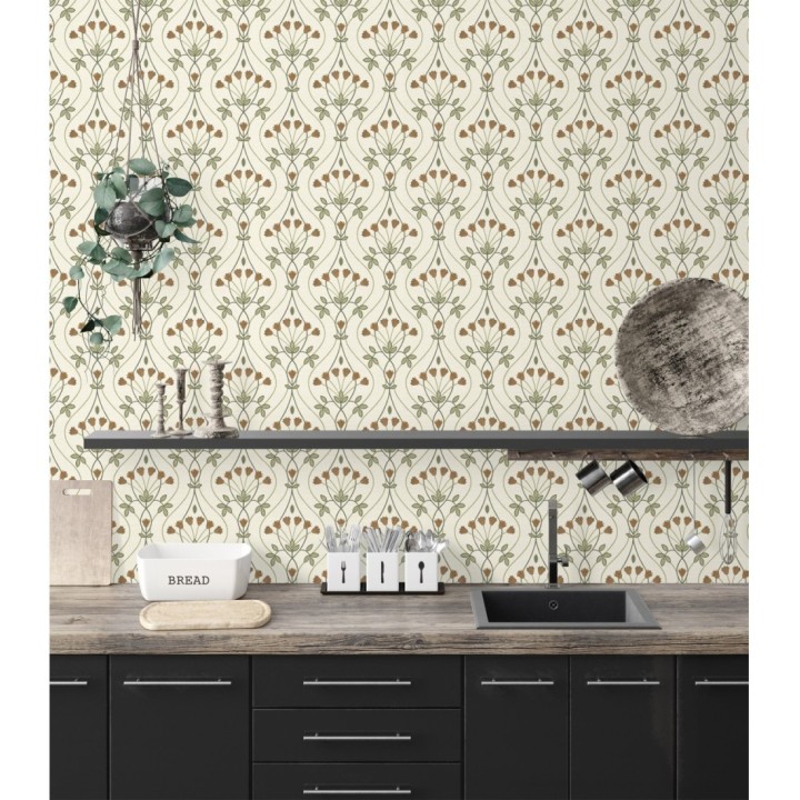 Papel pintado damasco de ramilletes de flores - Lorine 681384