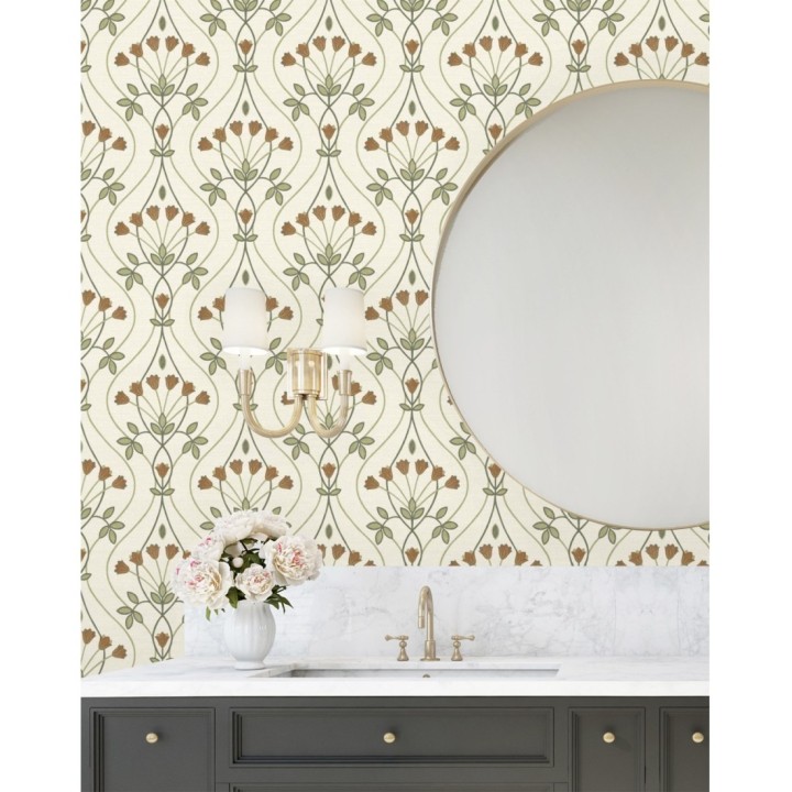 Papel pintado damasco de ramilletes de flores - Lorine 681384