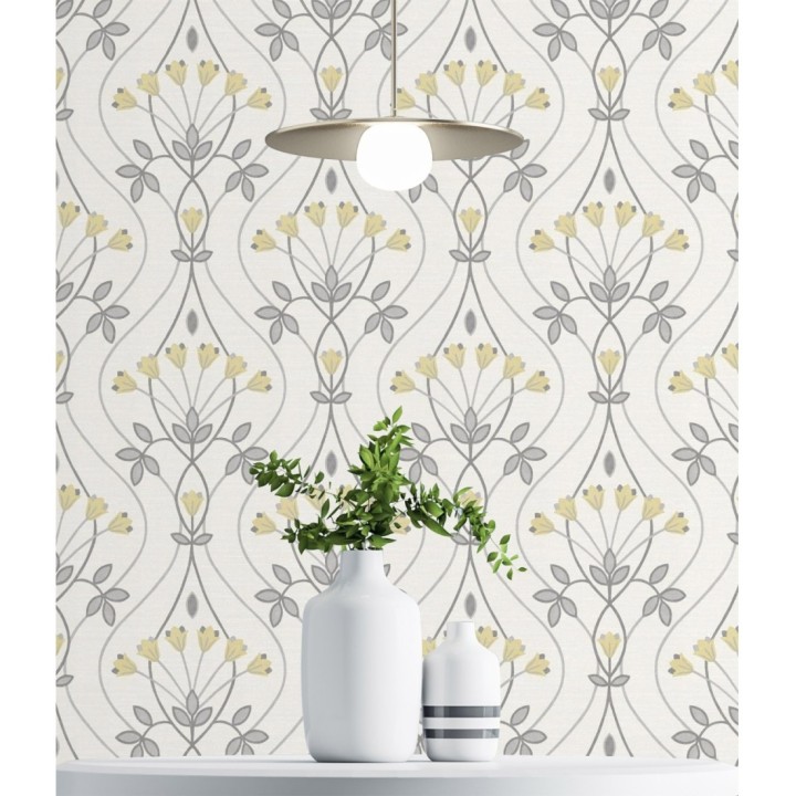 Papel pintado damasco de ramilletes de flores - Lorine 681385