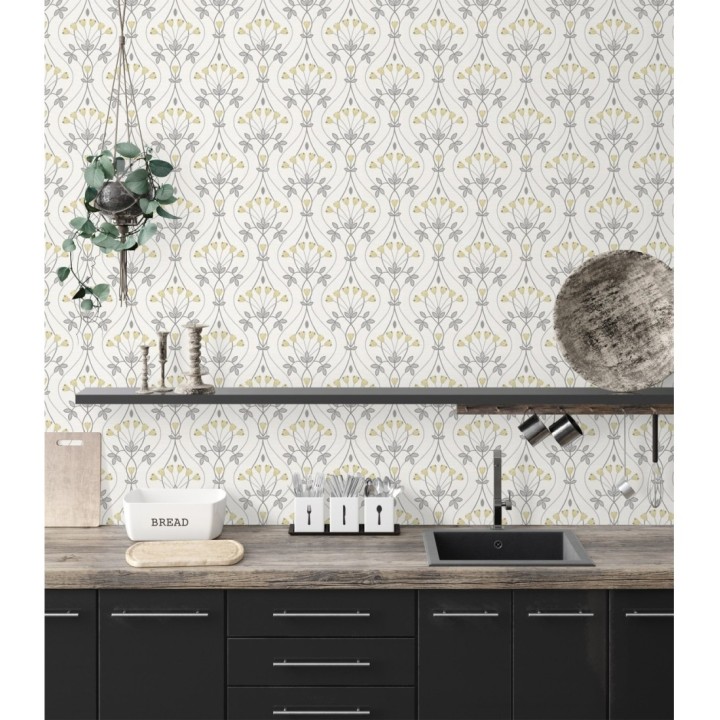 Papel pintado damasco de ramilletes de flores - Lorine 681385