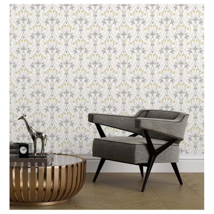 Papel pintado damasco de ramilletes de flores - Lorine 681385