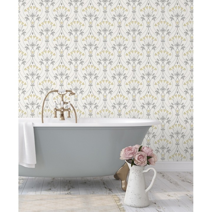 Papel pintado damasco de ramilletes de flores - Lorine 681385