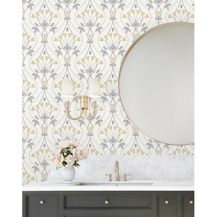 Papel pintado damasco de ramilletes de flores - Lorine 681385