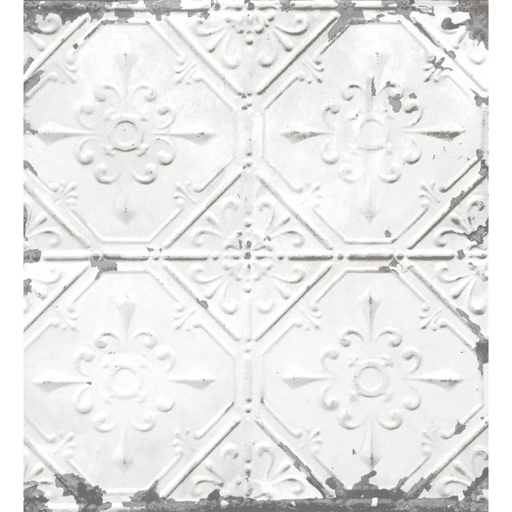 Papel pintado azulejos vintage blanco estilo barroco - Zagora 121271