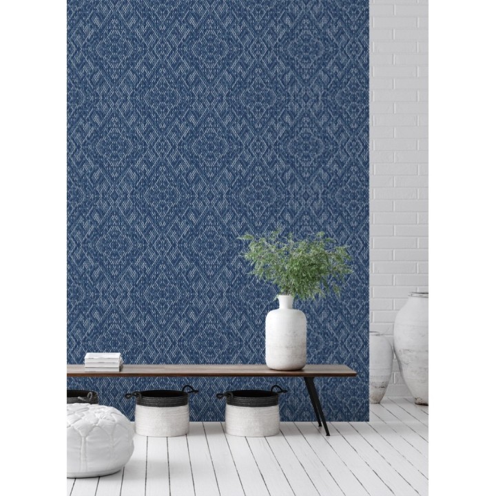 Papel pintado damasco geométrico efecto trama textil - Bixby 681442