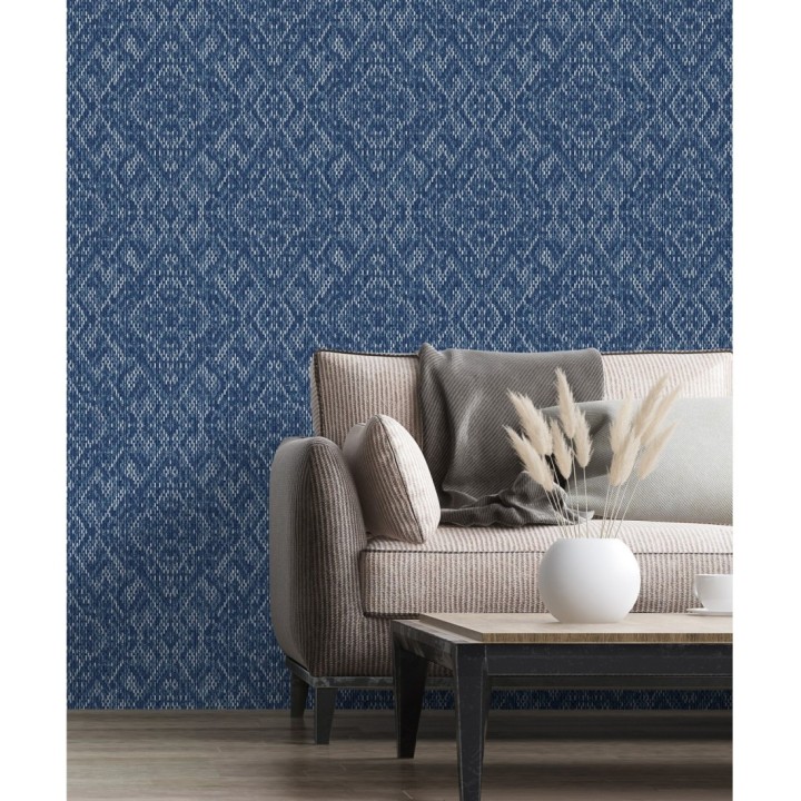 Papel pintado damasco geométrico efecto trama textil - Bixby 681442