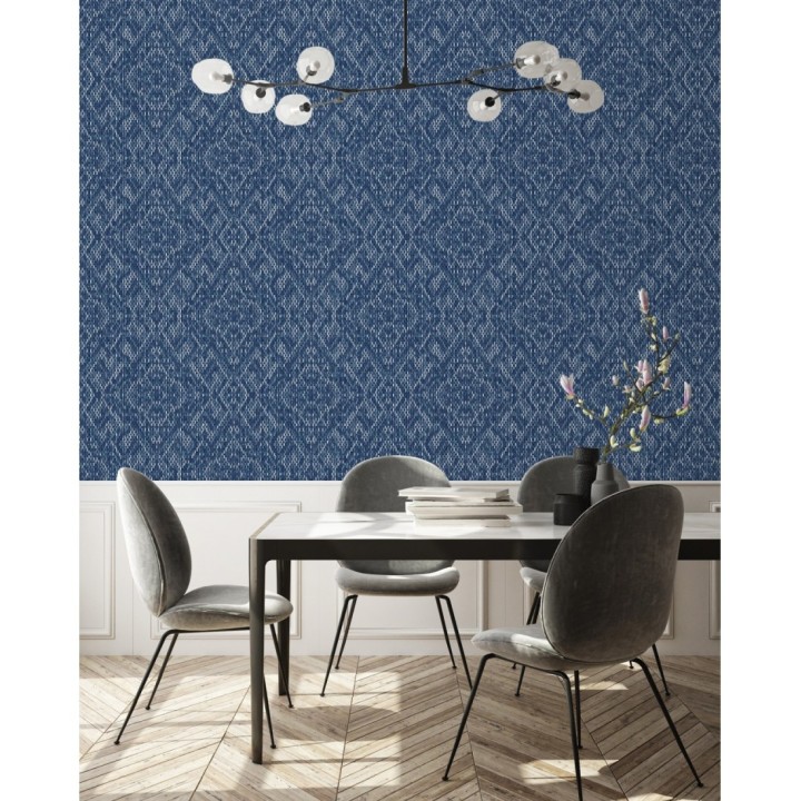 Papel pintado damasco geométrico efecto trama textil - Bixby 681442