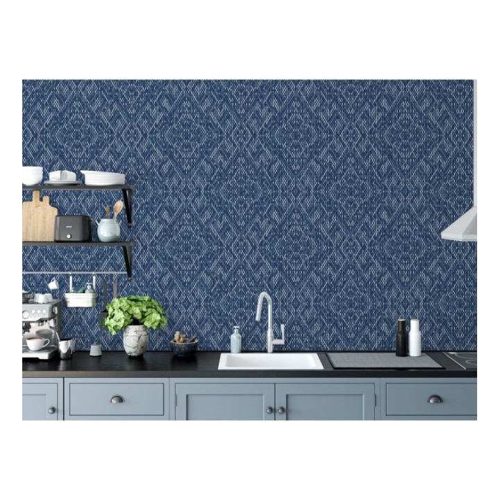 Papel pintado damasco geométrico efecto trama textil - Bixby 681442