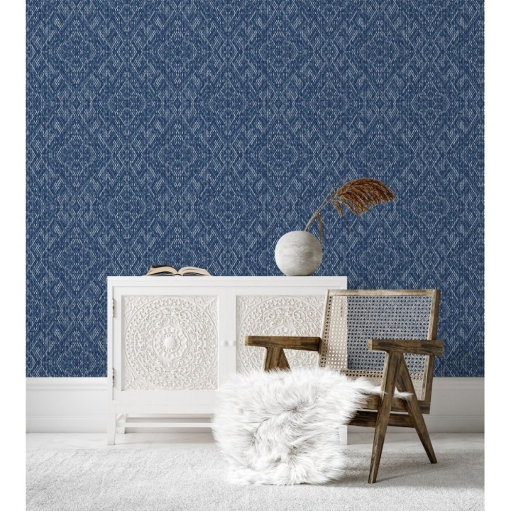 Papel pintado damasco geométrico efecto trama textil - Bixby 681442