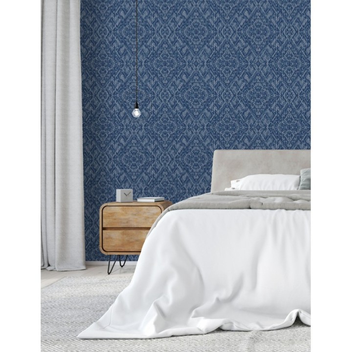 Papel pintado damasco geométrico efecto trama textil - Bixby 681442