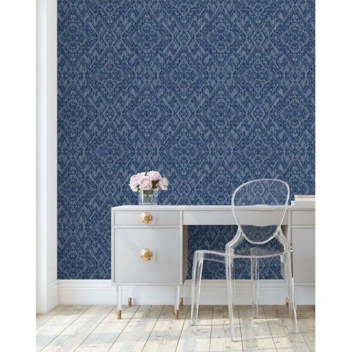 Papel pintado damasco geométrico efecto trama textil - Bixby 681442