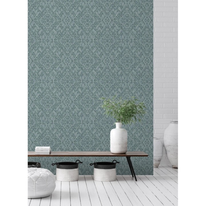 Papel pintado damasco geométrico efecto trama textil - Bixby 681443