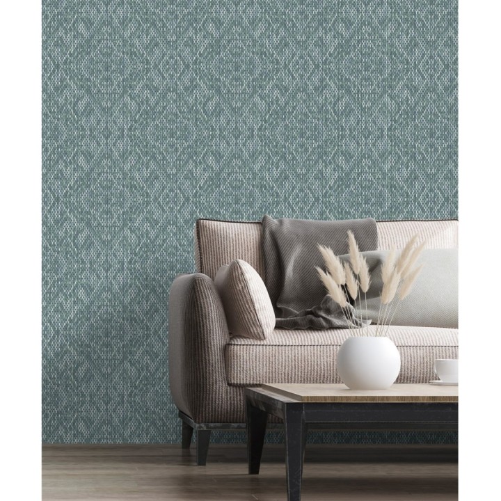 Papel pintado damasco geométrico efecto trama textil - Bixby 681443