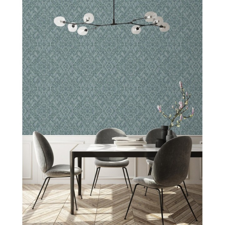 Papel pintado damasco geométrico efecto trama textil - Bixby 681443