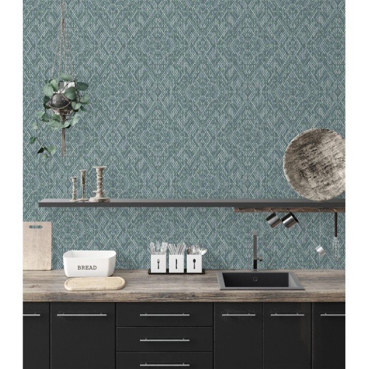 Papel pintado damasco geométrico efecto trama textil - Bixby 681443