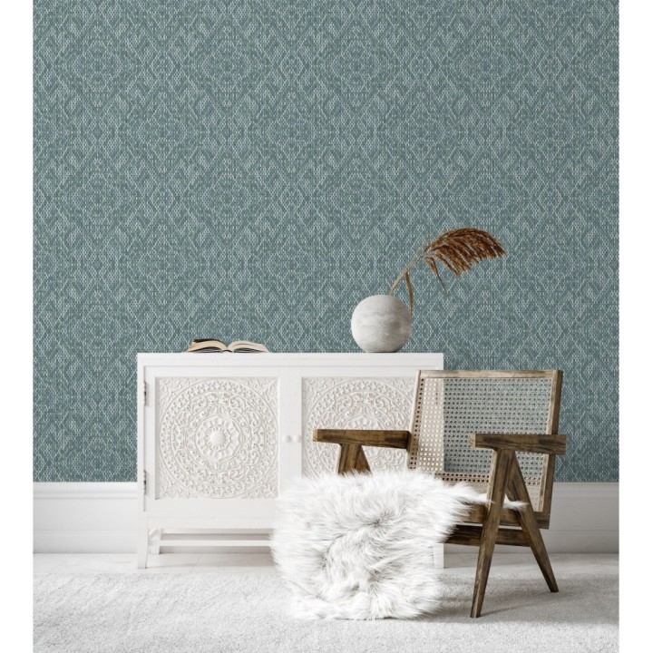 Papel pintado damasco geométrico efecto trama textil - Bixby 681443