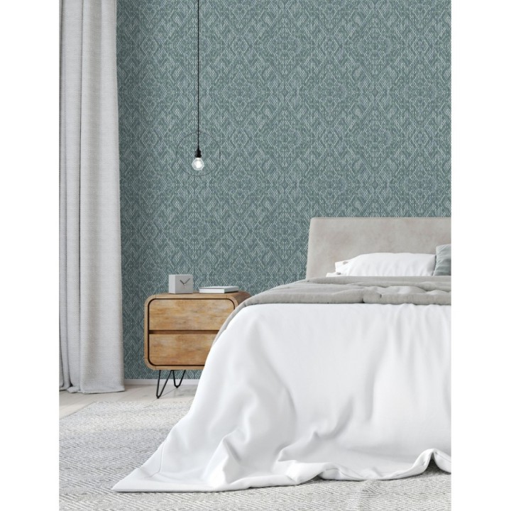 Papel pintado damasco geométrico efecto trama textil - Bixby 681443