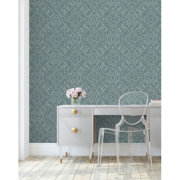 Papel pintado damasco geométrico efecto trama textil - Bixby 681443