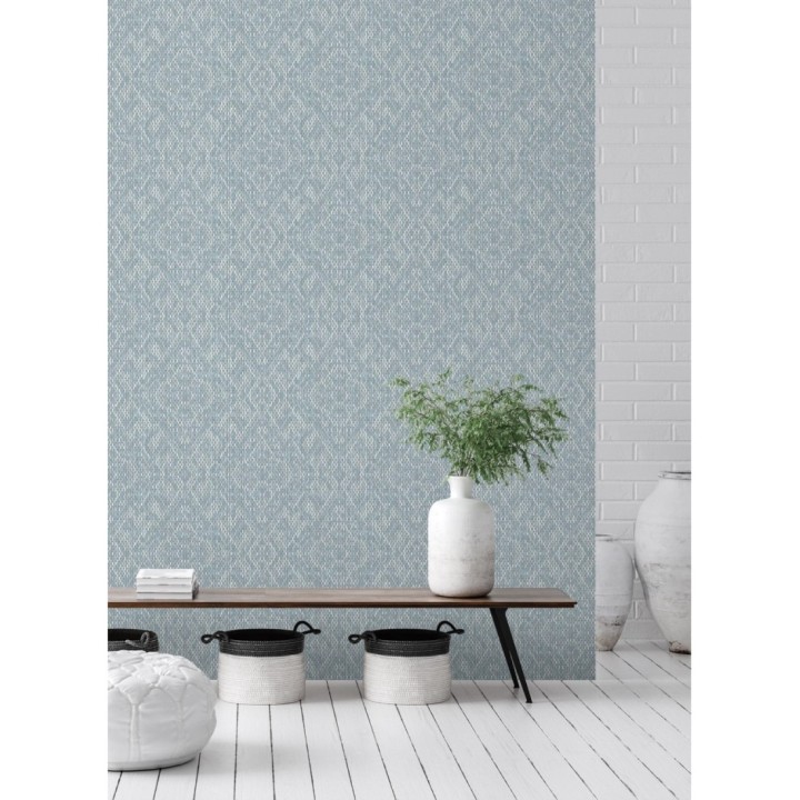 Papel pintado damasco geométrico efecto trama textil - Bixby 681444