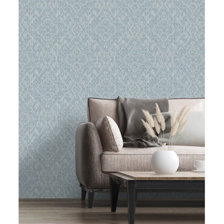 Papel pintado damasco geométrico efecto trama textil - Bixby 681444