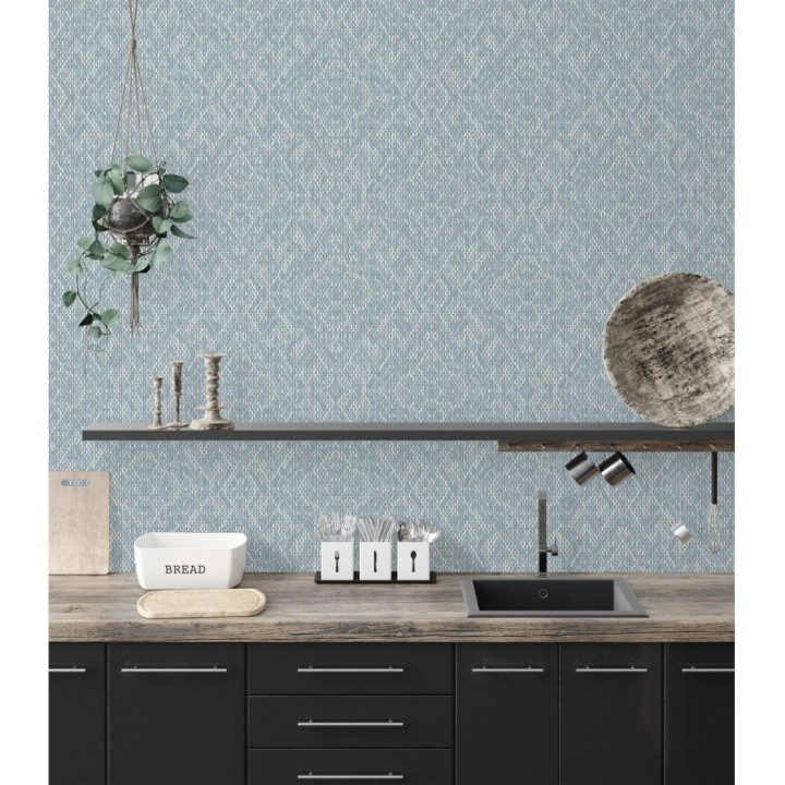 Papel pintado damasco geométrico efecto trama textil - Bixby 681444