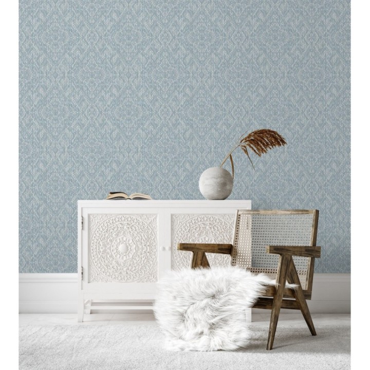 Papel pintado damasco geométrico efecto trama textil - Bixby 681444