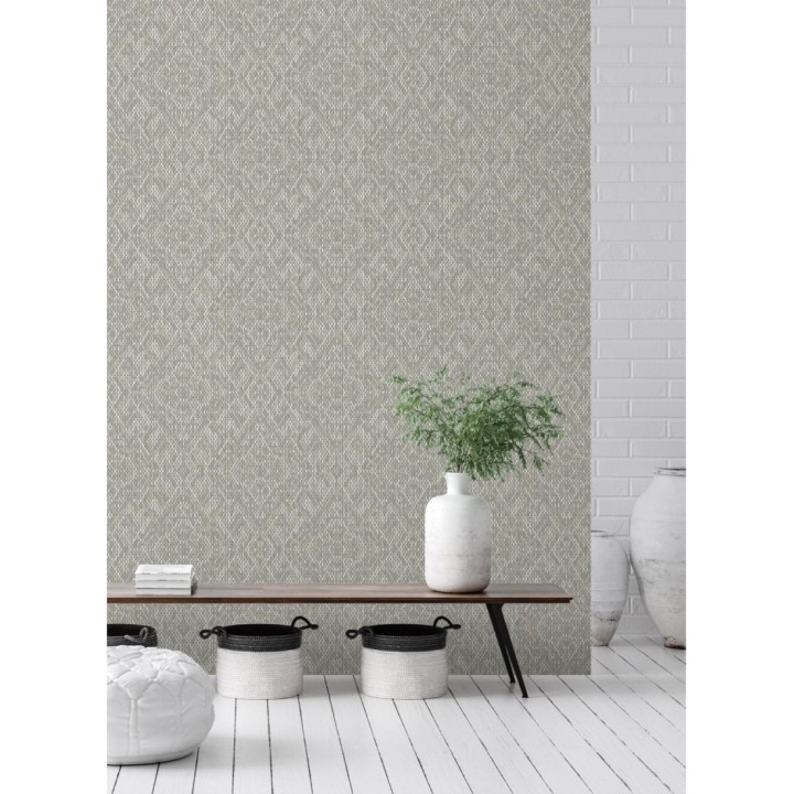 Papel pintado damasco geométrico efecto trama textil - Bixby 681445