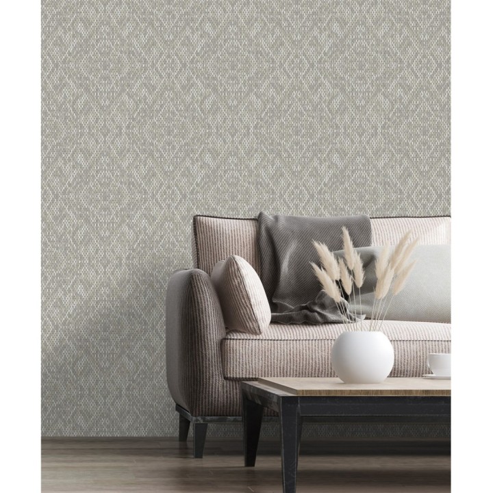 Papel pintado damasco geométrico efecto trama textil - Bixby 681445