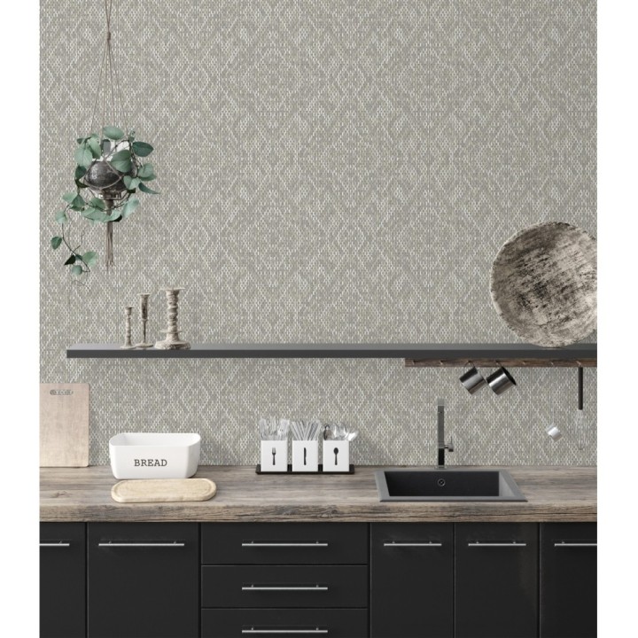 Papel pintado damasco geométrico efecto trama textil - Bixby 681445