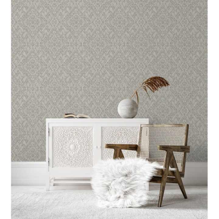 Papel pintado damasco geométrico efecto trama textil - Bixby 681445