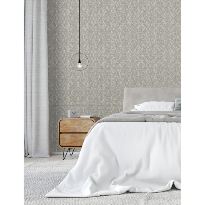 Papel pintado damasco geométrico efecto trama textil - Bixby 681445