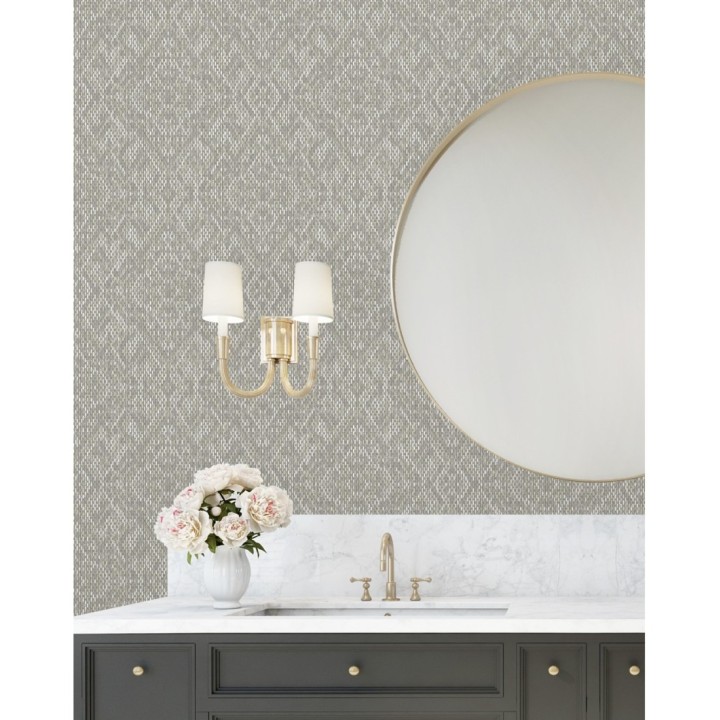 Papel pintado damasco geométrico efecto trama textil - Bixby 681445