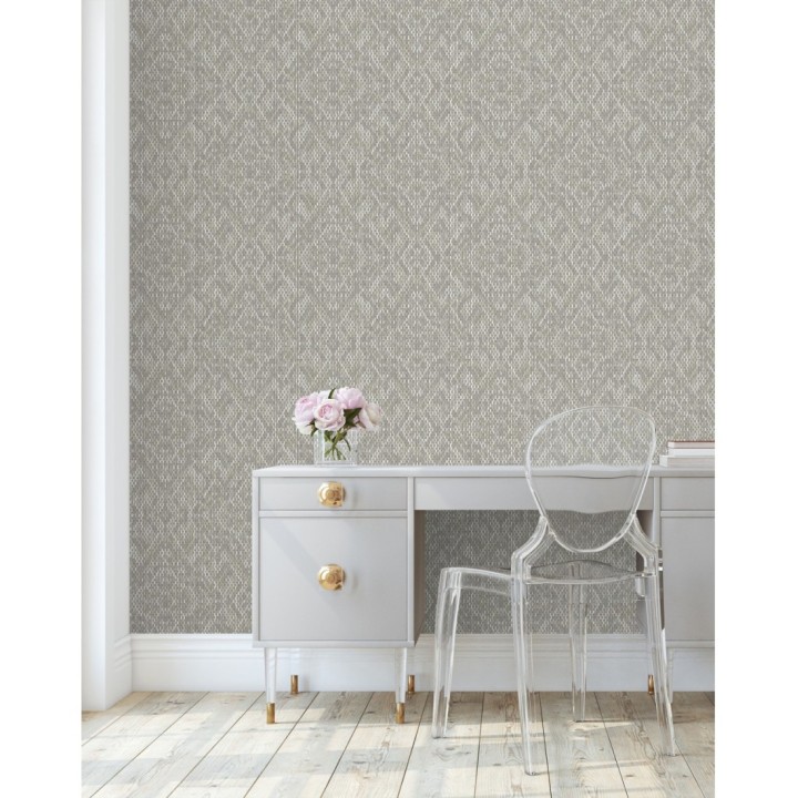 Papel pintado damasco geométrico efecto trama textil - Bixby 681445