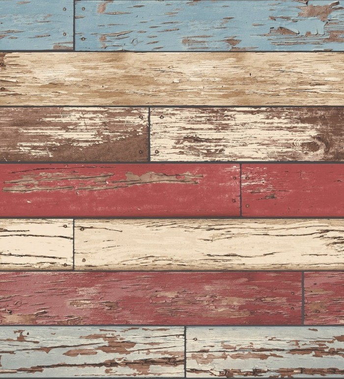 Papel pintado madera decapada en listones tonos rojos y beige - Cascais 121282