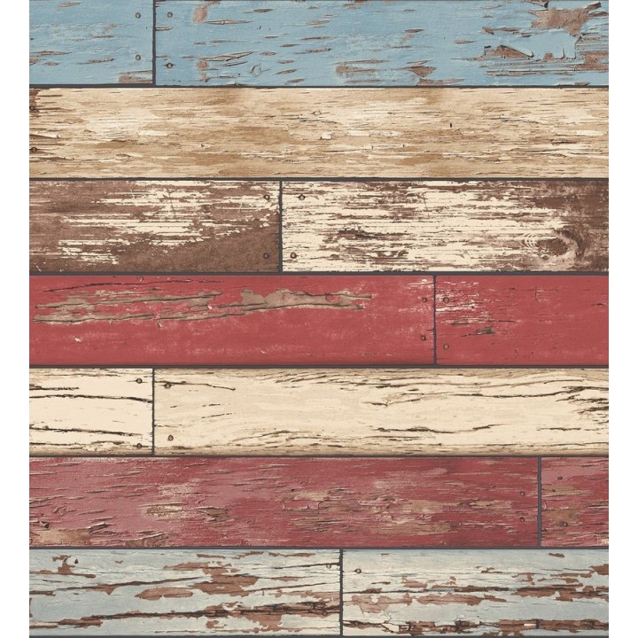 Papel pintado madera decapada en listones tonos rojos y beige - Cascais 121282