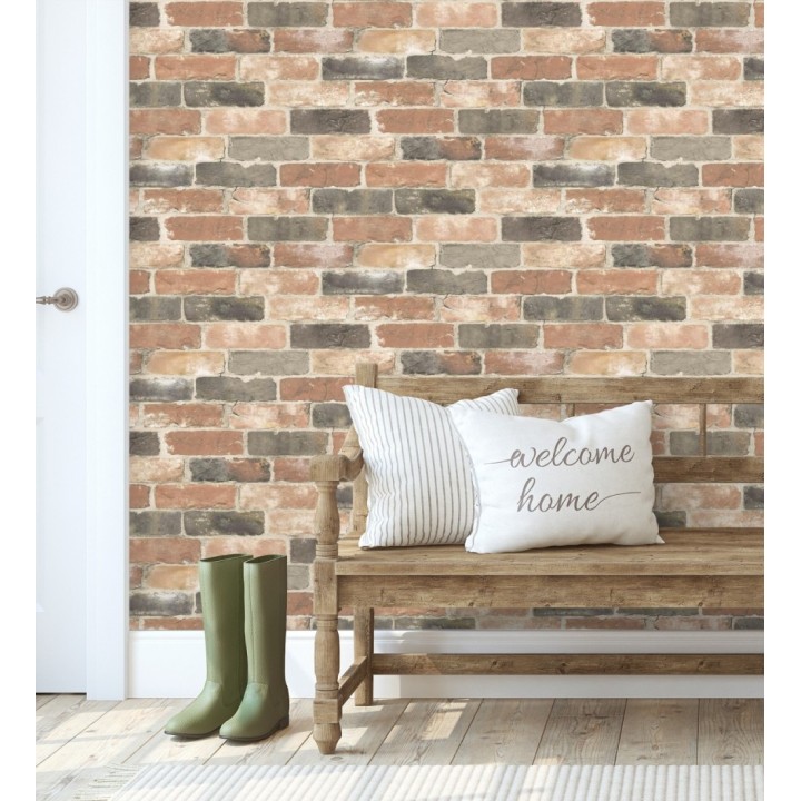 Papel pintado muro de ladrillos rojo teja estilo industrial - Jackson Street 121283