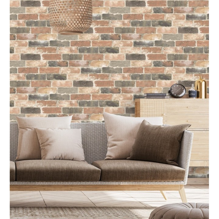 Papel pintado muro de ladrillos rojo teja estilo industrial - Jackson Street 121283