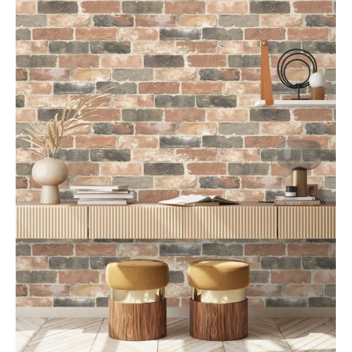 Papel pintado muro de ladrillos rojo teja estilo industrial - Jackson Street 121283
