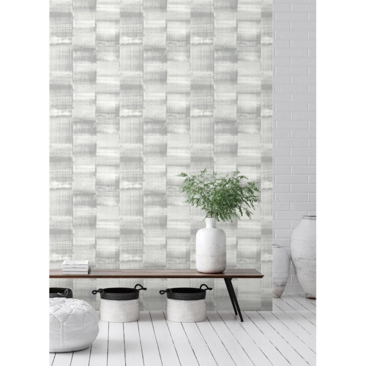 Papel pintado artístico efecto estarcido de pintura nacarada - Hoxton 681462