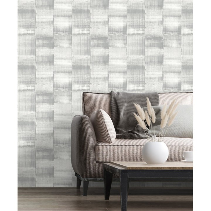 Papel pintado artístico efecto estarcido de pintura nacarada - Hoxton 681462