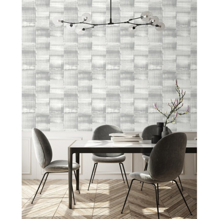 Papel pintado artístico efecto estarcido de pintura nacarada - Hoxton 681462