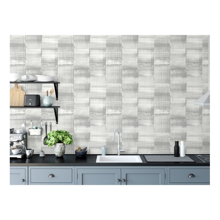 Papel pintado artístico efecto estarcido de pintura nacarada - Hoxton 681462