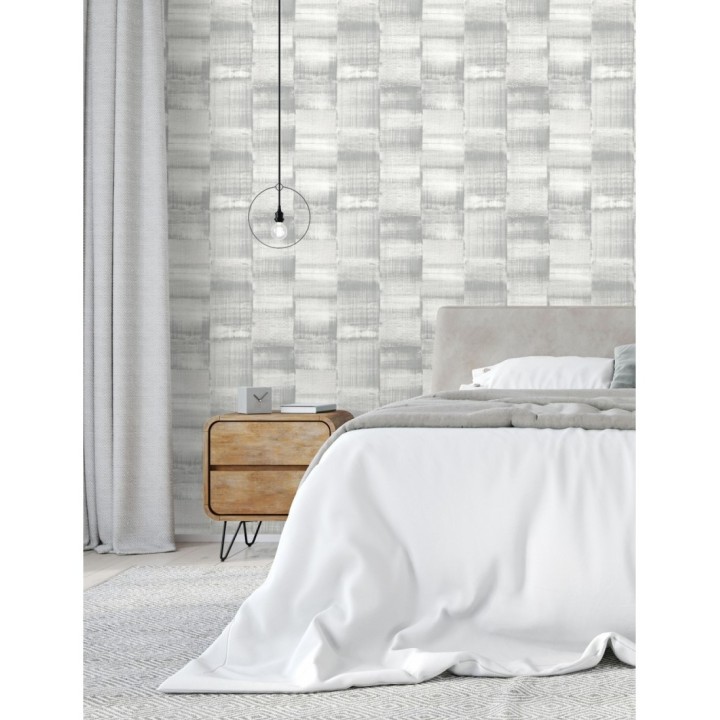 Papel pintado artístico efecto estarcido de pintura nacarada - Hoxton 681462