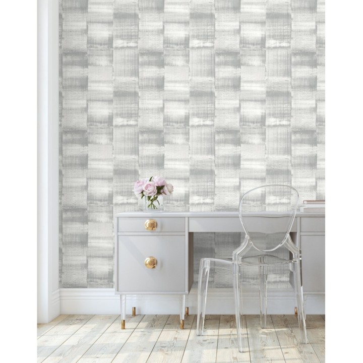 Papel pintado artístico efecto estarcido de pintura nacarada - Hoxton 681462